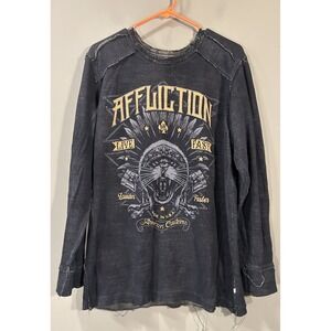 Affliction Reversible Waffle Knit Thermal Mens XL Black Distressed Biker MMA